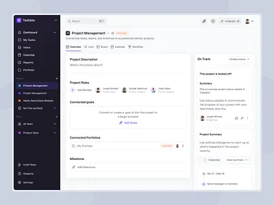 Taskbito - Project overview Dashboard UI client management dashboard project overview task management dashboard ui ui design ux