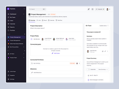 Taskbito - Project overview Dashboard UI client management dashboard project overview task management dashboard ui ui design ux