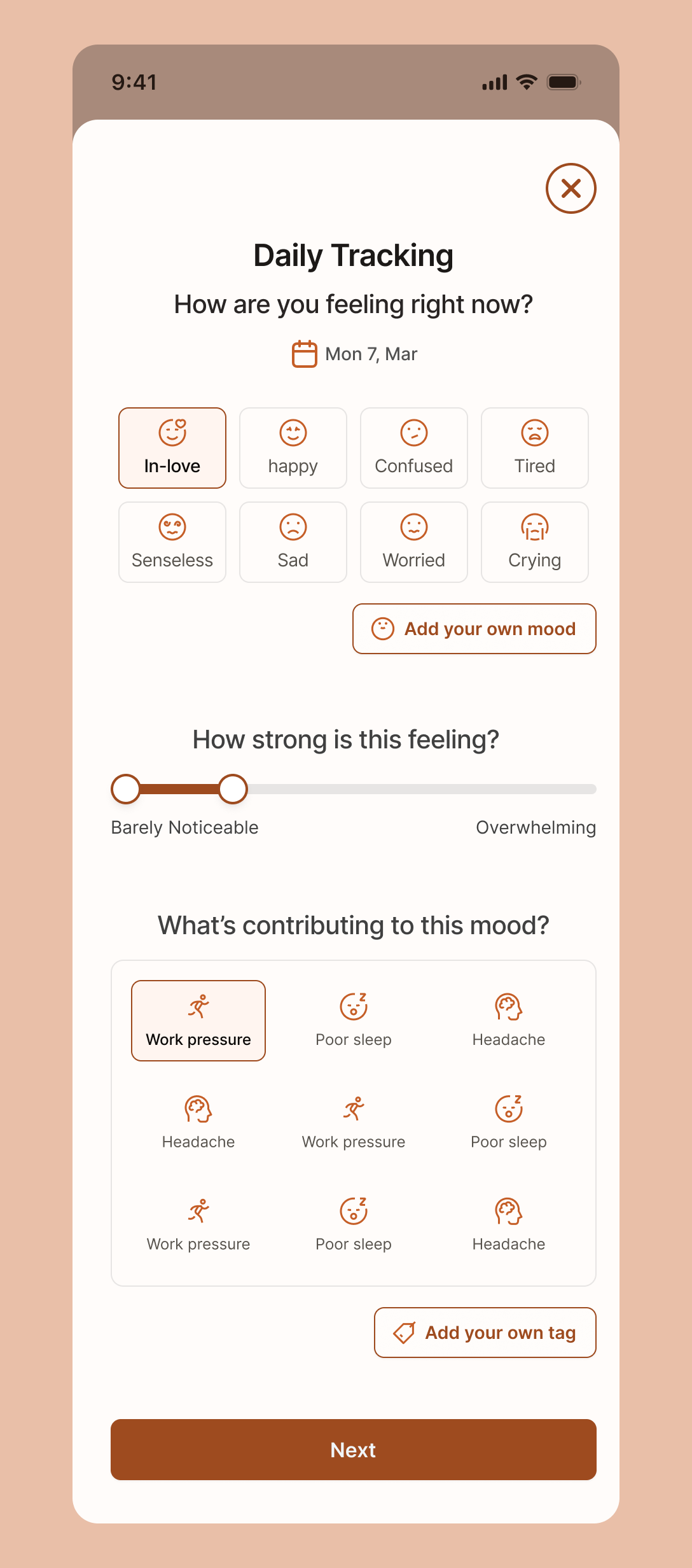 Designing the Feels: Custom Mood & Trigger Tracker adobe branding figma founder freelance graphic design mental wellness mentalhealth mindful mood product design ui ux uxui