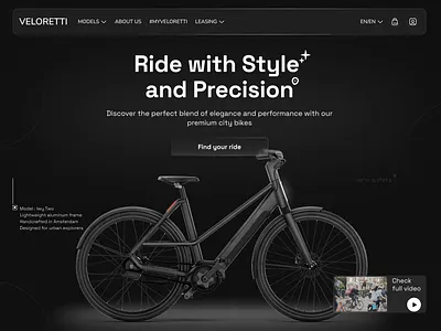 VELORETTI - Concept Landing bicycle bike branding dark theme ecommerce hero hero screen landing landing page product product page ride shop sports ui ux veloretti webdesign