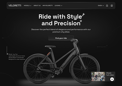 VELORETTI - Concept Landing bicycle bike branding dark theme ecommerce hero hero screen landing landing page product product page ride shop sports ui ux veloretti webdesign