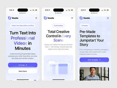 [Mobile - Detail Feature Page] Voxeta UI Kit ai tool ai video generate ai video generator bento grid brand editor dashboard preview detail feature page feature page feature video editing product design script to video ui kit video creation video customization video editing video editor video marketing video platform video tools voxeta