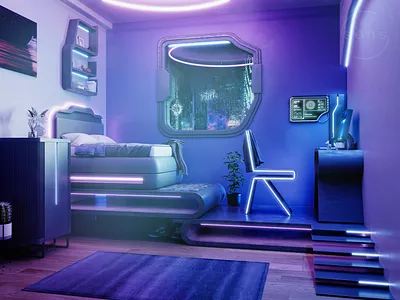 Sci-fi Cyberpunk Bedroom Concept 3d 3d art 3d design abstract interior render concept render cyberpunk futuristic artwork sci fi 3d render