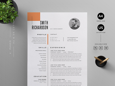 Resume/CV cover letter cv template design illustration professional resume ui us letter vector word