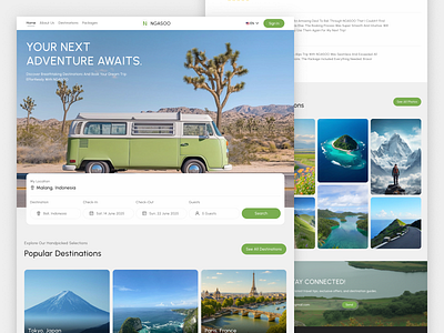 Ngasoo - Travel Landing Page adventure animation booking clean design explore journey landingpage reservation tourism travel travel agency travel blog travel guide travel landing page travel web travelling trip trip plan web design webdesign