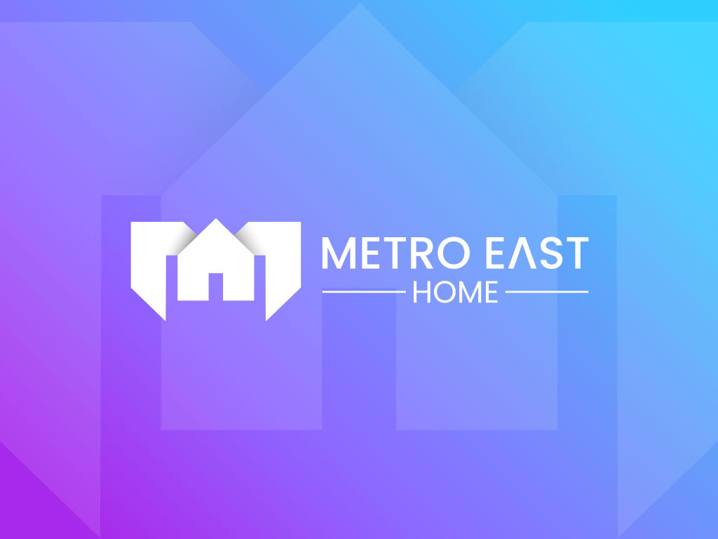 Metro East Home Logo Design branding creative logo custom logo e letter east home letter logo logo m letter metro property