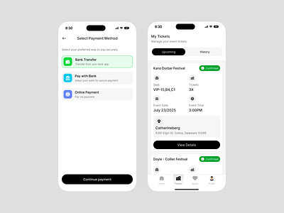 🎟️ Ticket Booking & Payment UI app dailyui daly ui design dribbble minimalui mobile app mobileappdesign ticketapp ui uidesign ux uxdesign