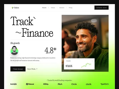 Finkom Finance Management Website budgeting creative design finance finkom fintech header investment landing page modern design moneymanagement personalfinance typography ui uiux wealth web design websiteheader