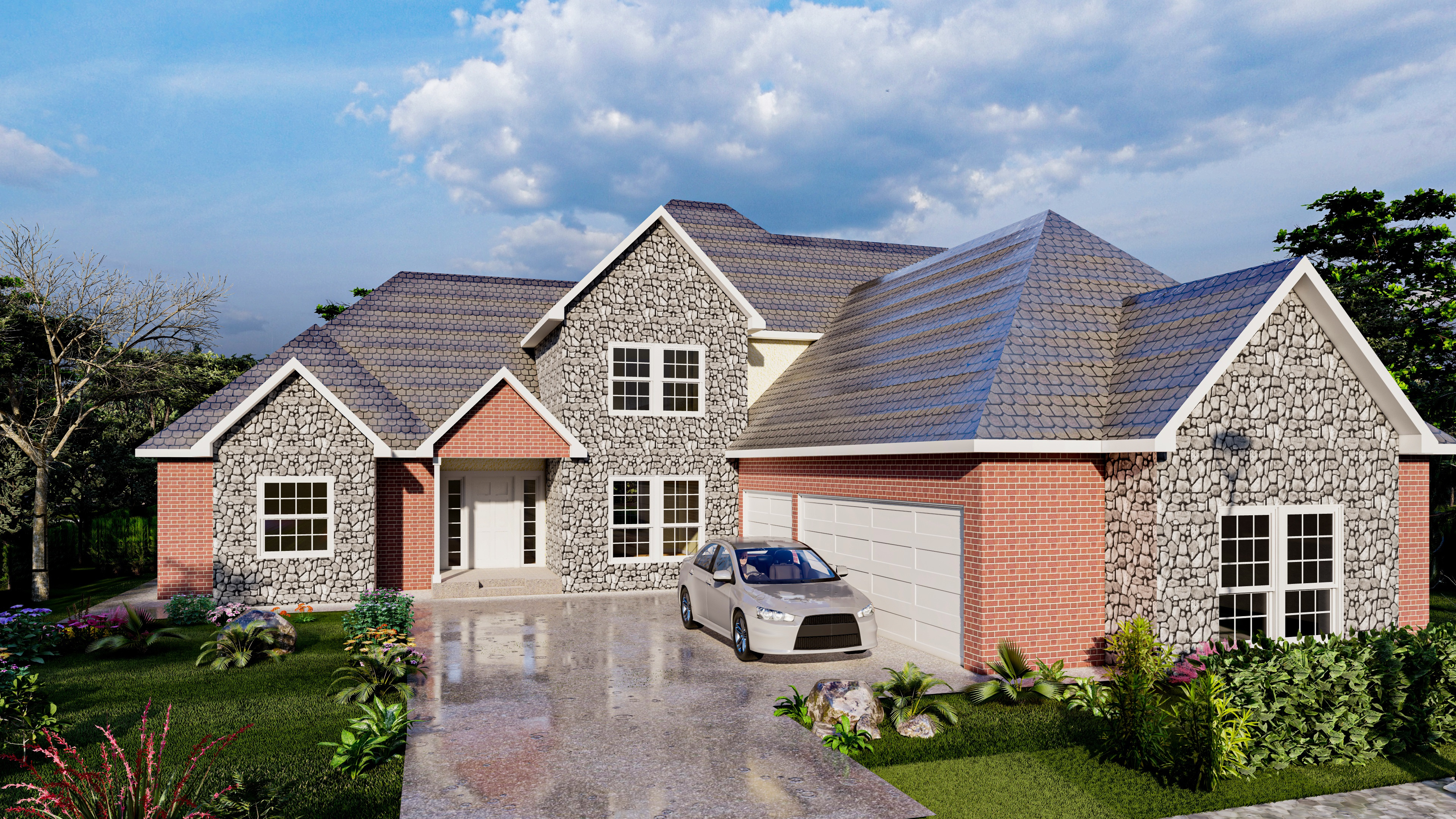 Tropical House Front View 2023 3d branding building design graphic design illustration logo rander ui vector