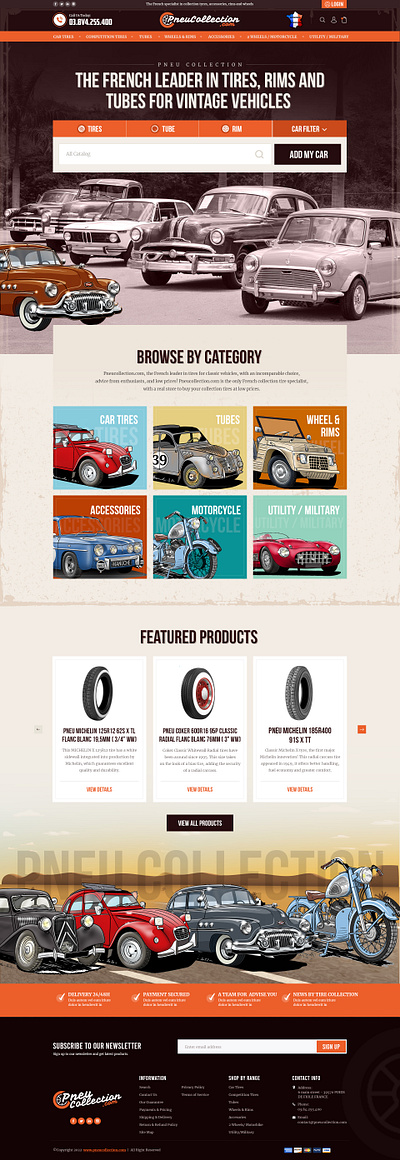 Pneu Collection - Ecommerce Vintage Tires 3d brand branding design figma graphic design icon illustration illustrator logo motion graphics typography ui ux vector web web design website
