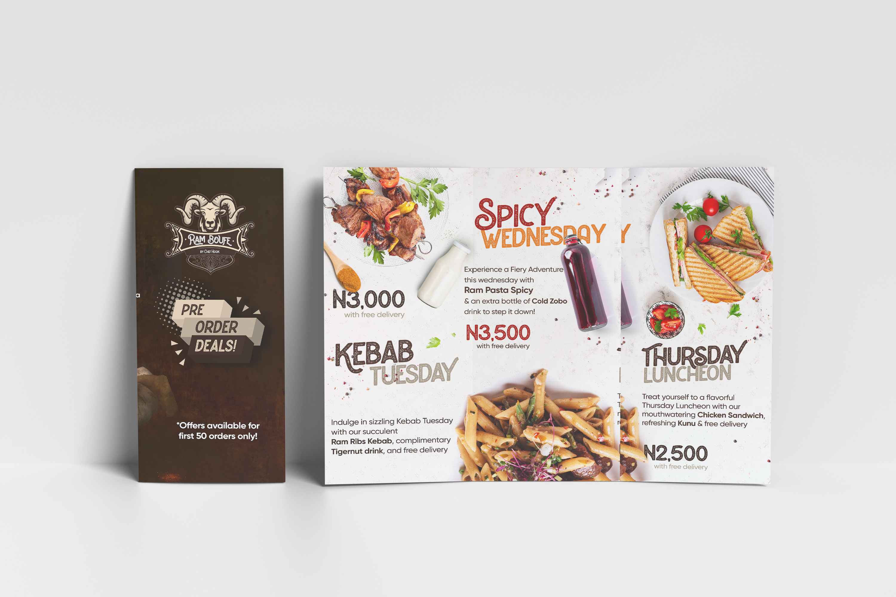 Trifold Marketing Flyers for Grill restaurant branding graphic design