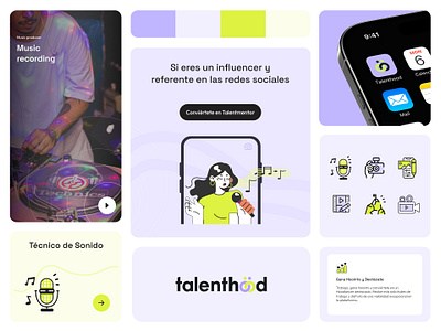 Branding identity - Talenthood music network app design brand identity branding colors graphic design iconograpjy icons illustration logo purple ui ux