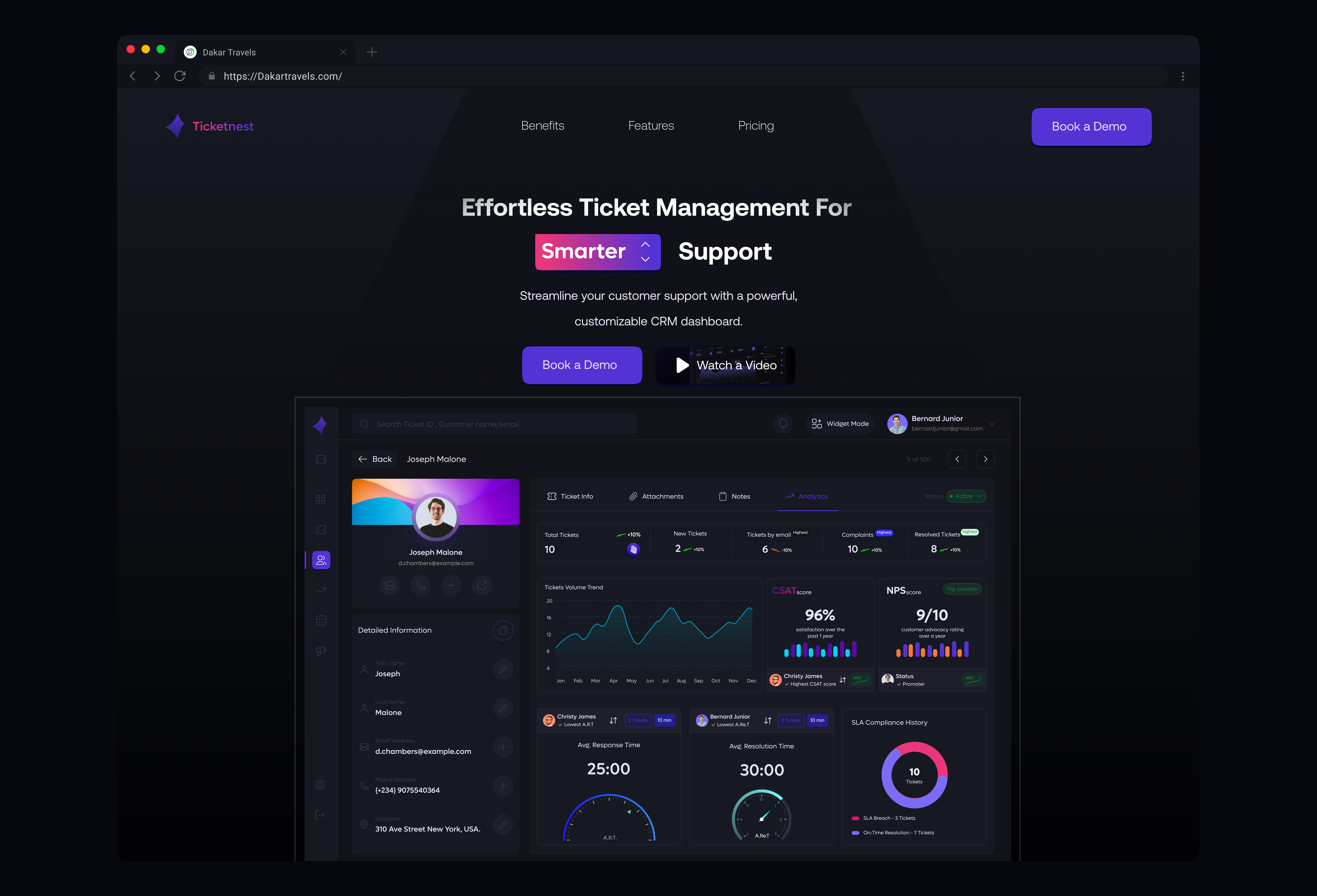 Landing Page for CRM Dashboard Design clean crm dailyui dark mode darlmode graphic design interaction design landing page minimal product design ui uiux user experience user interface web design website
