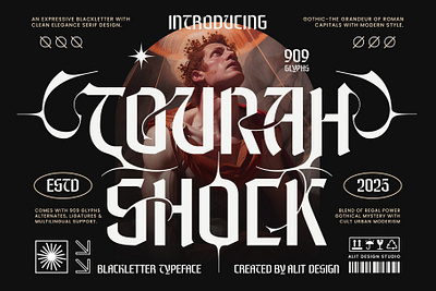 Tourah Shock Typeface blackletter design font fonts letteing typeface