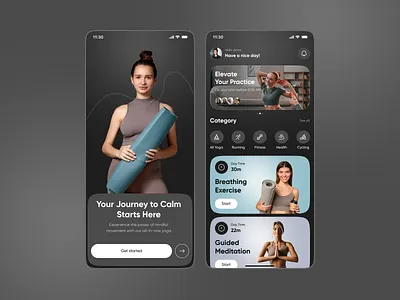 Workout mobile app UI concept fitnessapp fitnesstimer fitnessui gymapp healthandfitness healthappdesign homeworkout trainingapp ui uiuxfitness workoutapp workoutroutine yoga mobile app