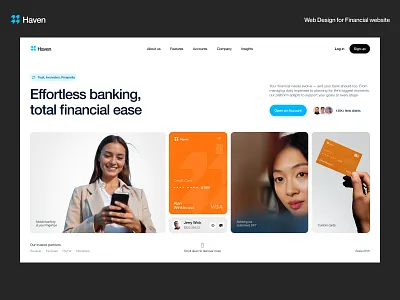 Haven – Web Design for Financial Platform banking ui clean ui credit card design figma design finance platform financial website fintech design interface inspiration minimal design mobile banki modern web design product design responsive design saas design ui trends ux ui design webflow