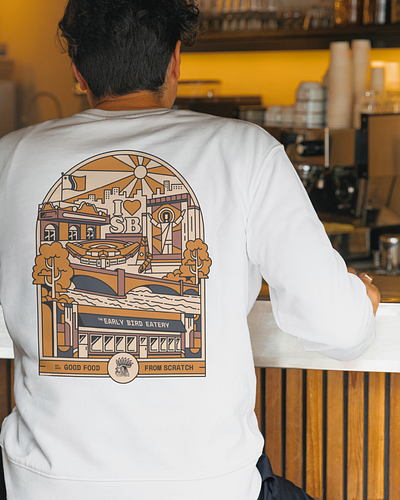 The Early Bird Eatery: Tee Illustration art branding company merch geometric graphic design illustration landscape line line illustration lineart logo merch merch design merchandise monoline restaurant t shirt tee