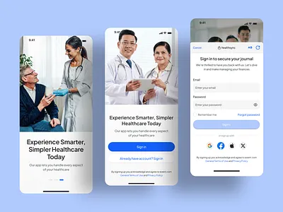 HealthSync onboarding screens app medical ui