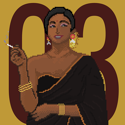 The Muses // 03 2d brown illustration indian pixart pixel art retro saree sari smoke woman