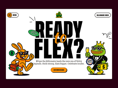 $Pepe the Billionaire - crypto meme mem token art blockchain crypto cryptocurrency illustration landing page meme meme coin meme coin design meme coin landing page meme coin website meme landing page meme token memecoin website solana token trend ui uidesign website