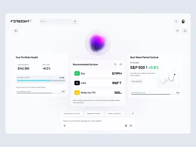 Finsight AI Advisor aiadvisor aiindesign aiux conversationalui fintechux gemini gpt grok investmentplatform predictiveui purple smartfinance smartinvesting sphere uxforinvesting