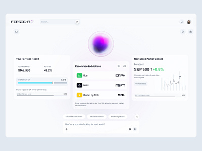 Finsight AI Advisor aiadvisor aiindesign aiux conversationalui fintechux gemini gpt grok investmentplatform predictiveui purple smartfinance smartinvesting sphere uxforinvesting