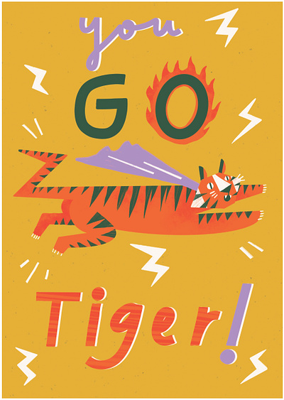 you GO, Tiger! bold cheer greeting card illustration tiger
