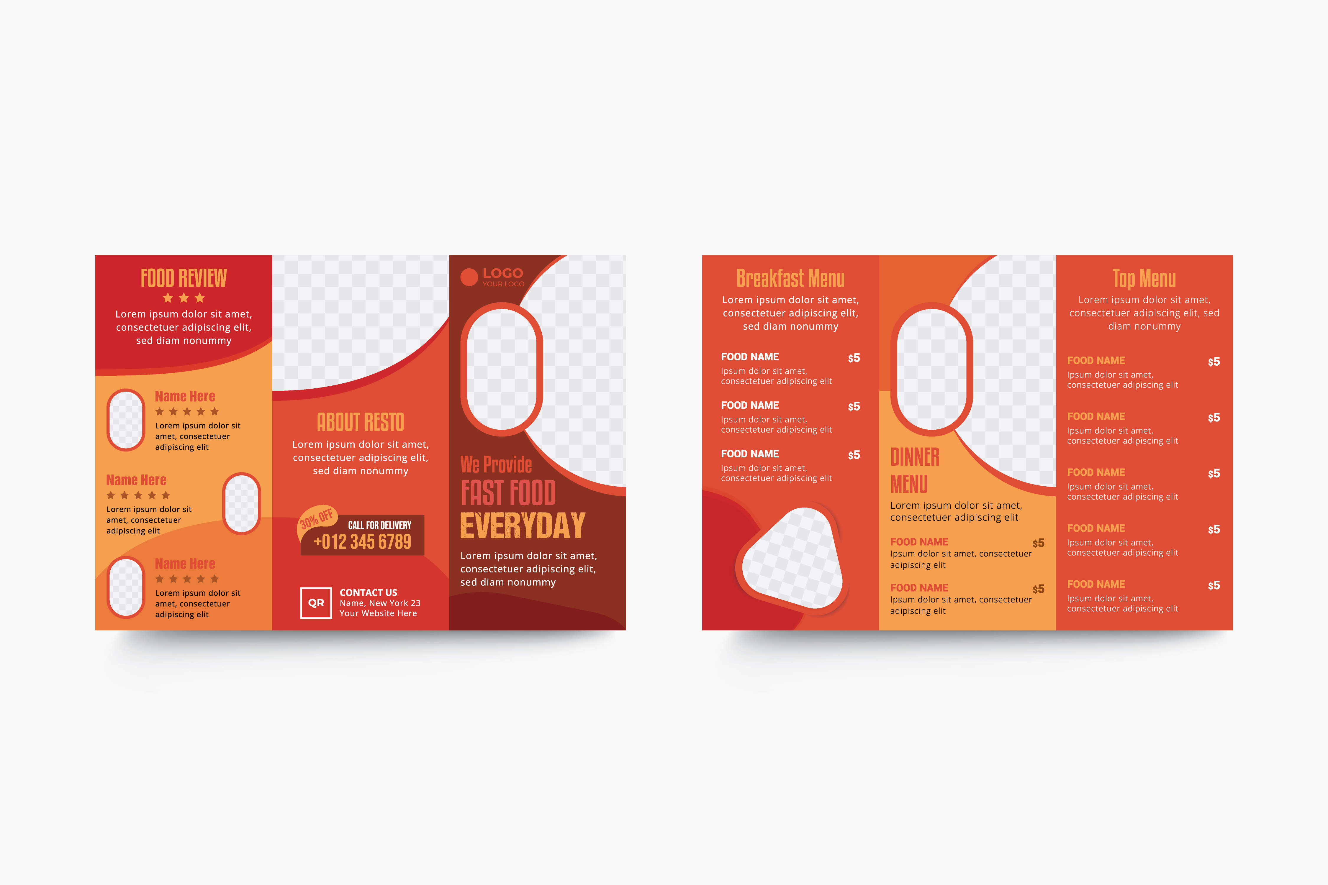 Restaurant food trifold brochure design template layout