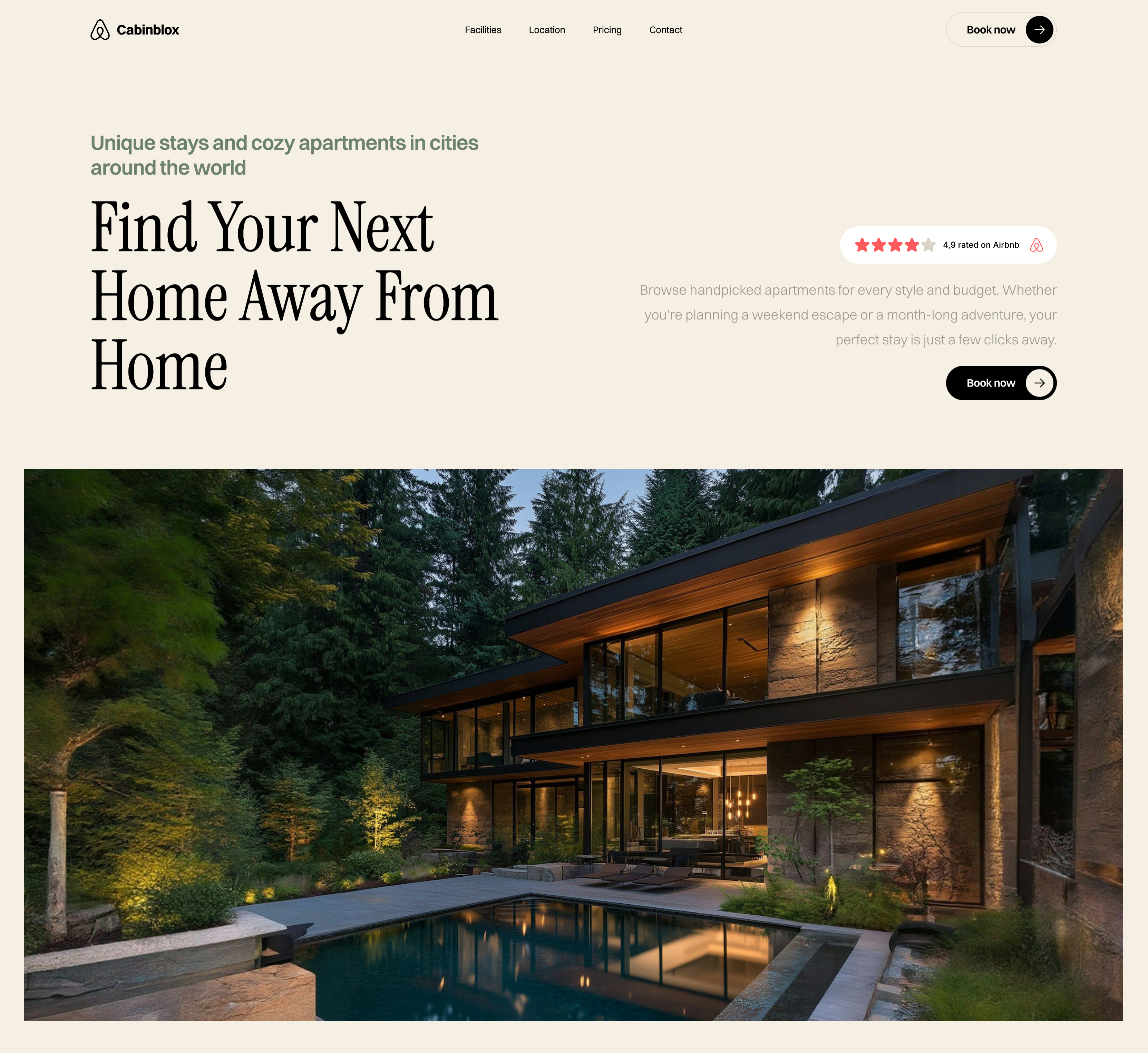 Real estate business website landing page template for Framer airbnb apartment appointment booking cta framer header hero home house landing menu navbar navigation page real estate site ui webdesign website