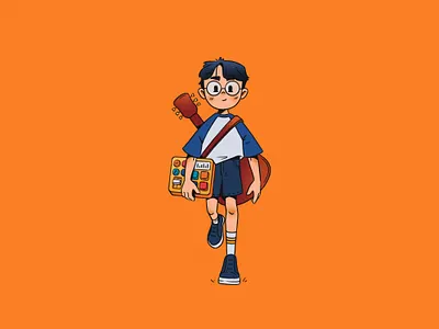 Same Me - album cover album cover beatpad boy character character design colorful cover design eyeglasses guitar illustration kid mascot music schoolboy texture walk