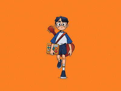 Same Me - album cover album cover beatpad boy character character design colorful cover design eyeglasses guitar illustration kid mascot music schoolboy texture walk