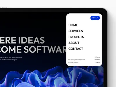 Menu • Website canvas dark design hamburger header menu modal overlay pop up right simple small ui ux web website white