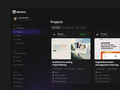 Creative PM Tool app clean creative dark dark theme design interface manage management minimal product project saas sidebar ui ui design ux ux design web