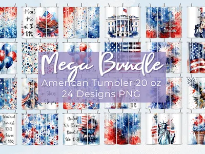 4th of July 20 oz Tumbler Wrap Patriotic PNG Bundle 20 oz tumbler 4th of july american flag independence day patriotic design png bundle printable wrap sublimation design tumbler wrap usa theme