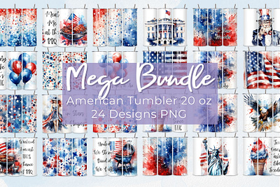 4th of July 20 oz Tumbler Wrap Patriotic PNG Bundle 20 oz tumbler 4th of july american flag independence day patriotic design png bundle printable wrap sublimation design tumbler wrap usa theme