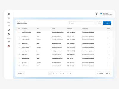 CRM Dashboard – Applicant Master Data Table admindashboard applicanttracking crmui dashboarddesign hrcrm minimalui uxdesign webappui yeedevstudio