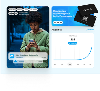OVAL Digital App - Live on Play & App Store 3d analytics banner branding card chart clean design digital identity graphic design illustration logo minimal mobile app notification typography ui ui card ui design views