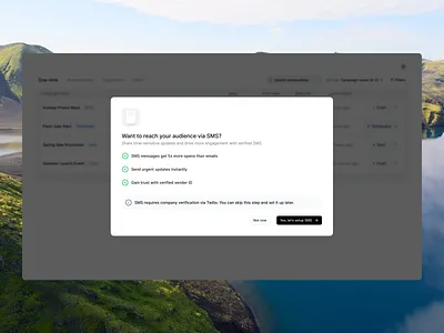 SMS Onboarding Modal - Focused UX confirm modal confirmation modal modal notificationdesign onboarding paywall popup product design saas setupflow sms twilio userexperience userinterface uxdesign webapp