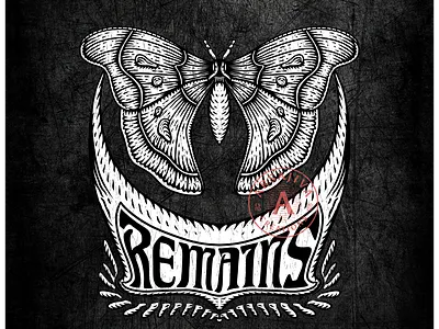 Remains – Vintage Etched Butterfly Illustration apparel artwork black white design butterfly cover album dark art engraving art engraving illustration etching graphic design hand drawn art illustration line art merchandise poster design remains tshirt design tshirt mockup typography art vintage illustration