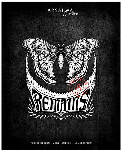 Remains – Vintage Etched Butterfly Illustration apparel artwork black white design butterfly cover album dark art engraving art engraving illustration etching graphic design hand drawn art illustration line art merchandise poster design remains tshirt design tshirt mockup typography art vintage illustration
