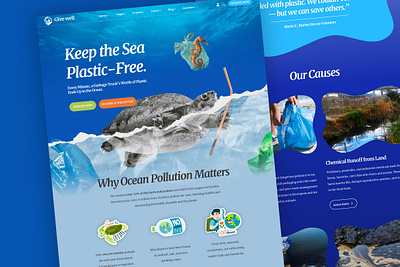 GiveWell - Ocean Pollution Landing Page charity clean water crowfunding drinking water fundraising landingpage microplastics ocean blue ocean pollution organization plastic ocean protect earth uikits ux