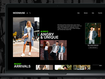ModMuse - Landing Page angry brand branded cloths clothing concept design mobile app mobileui ui unique uniquq ux web web ui website