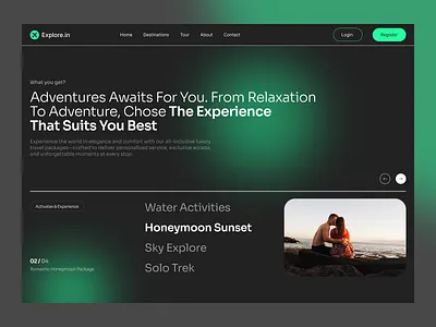 Explore.in agency website creative design dark mode design dark theme dark ui design idea landing page minimal design minimal idea minimal website modern design tour package design tourist agency travel travel website uiux user experience website