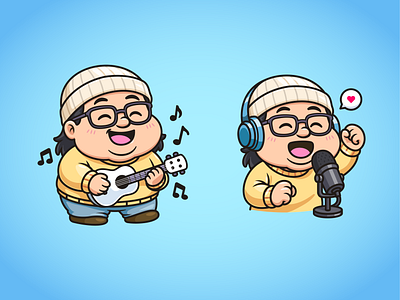 A little tribute to Gustiwiw🤍🕊️ branding cartoon character cute doodle fanart flat guitar icon illustration logo man mic music podcast podcaster singer ukulele