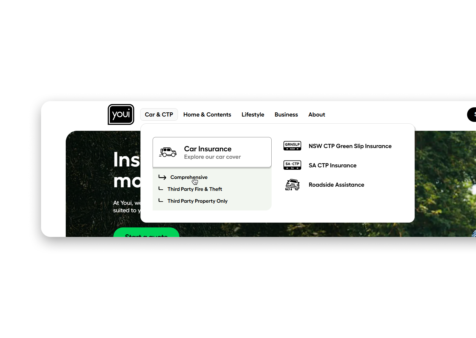 Youi Insurance Navigation Bar Redesign animation branding design development graphic design logo product design ui