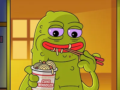 Cuke: 2D Character design 2d art artwork cartoon character character design chinese sticks coin crypto cucumber cute illustration mascot mem meme nft noodles token vector wok
