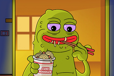 Cuke: 2D Character design 2d art artwork cartoon character character design chinese sticks coin crypto cucumber cute illustration mascot mem meme nft noodles token vector wok