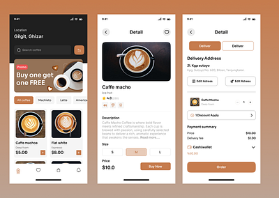 Modern Coffee Shop Mobile App UI appshowcase appuiux cafeapp cleanappdesign coffeeapp coffeedelivery coffeeshopui dailyui figmadesign foodapp fooddeliveryapp interactiondesign minimalui mobileappdesign mobileecommerce mobileordering modernappui orderapp uiinspiration uxuidesign