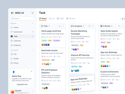 Task management dashboard board dashobrard figma management mingcute product design task ui ui kit