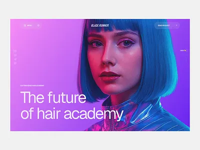 Futuristic Hair Academy — UI Design Exploration designconcept editorialdesign futuristicui visualidentity webdesign